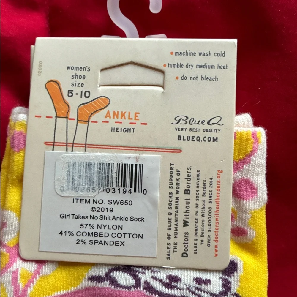 NWT Blue Q Pink & Purple Cat Novelty Ankle Socks - This Girl Takes No Shit